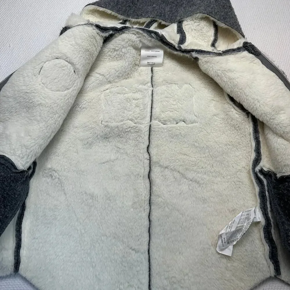 Zara knitwear fuzzy patch felt jacket